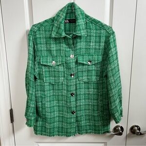 Zara Teal Textured Jacket Shirt